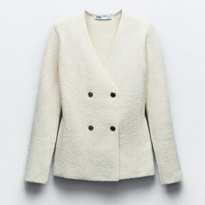 NWT ZARA PEPLUM KNIT BLAZER IN ECRU SIZE M